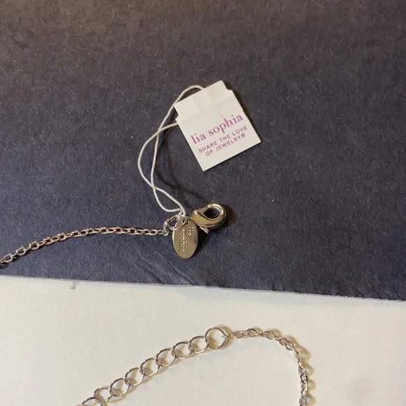 Lia Sophia Crystal Bouquet Silver Chain Green-ish Off White Crystals NWT 16”-19” - Picture 3 of 5